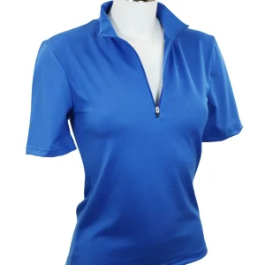 t-shirt femme manches courtes col zippé WINCY bleu roi