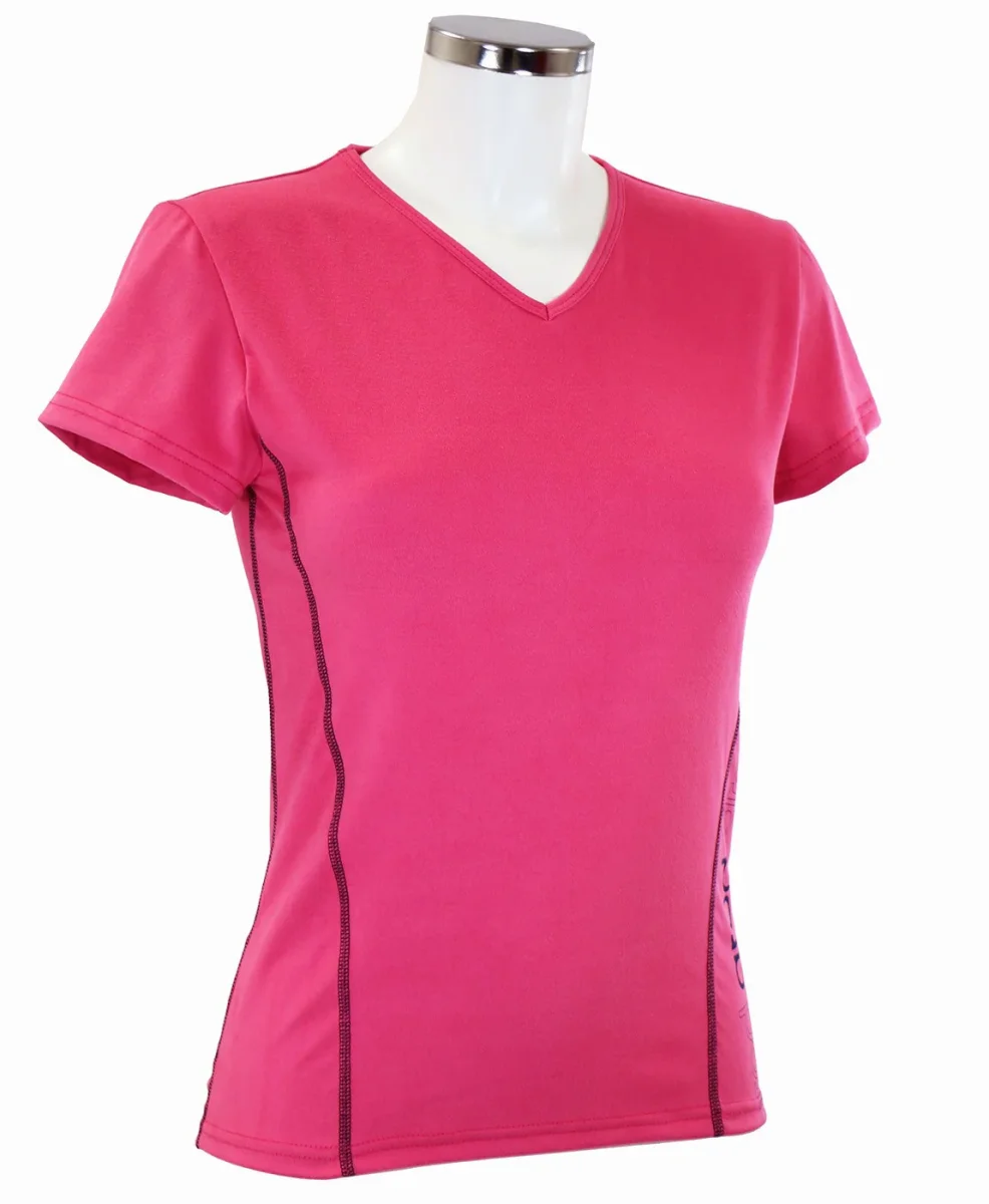 t-shirt femme manches courtes col V WIIT fuchsia – Image 2