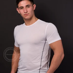 t-shirt homme manches courtes col rond ZUN 3D ajouré blanc