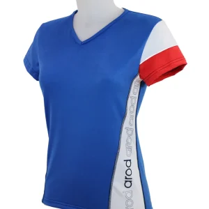 t-shirt femme manches courtes col V WIIT Bleu Blanc Rouge