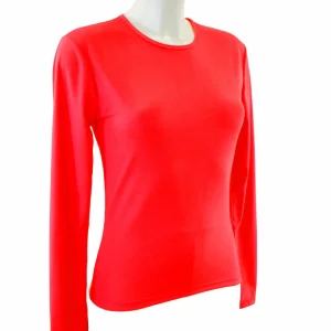 t-shirt femme manches longues col rond WAMI rouge FLUO