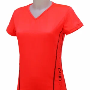 t-shirt femme manches courtes col V WIIT Rouge FLUO