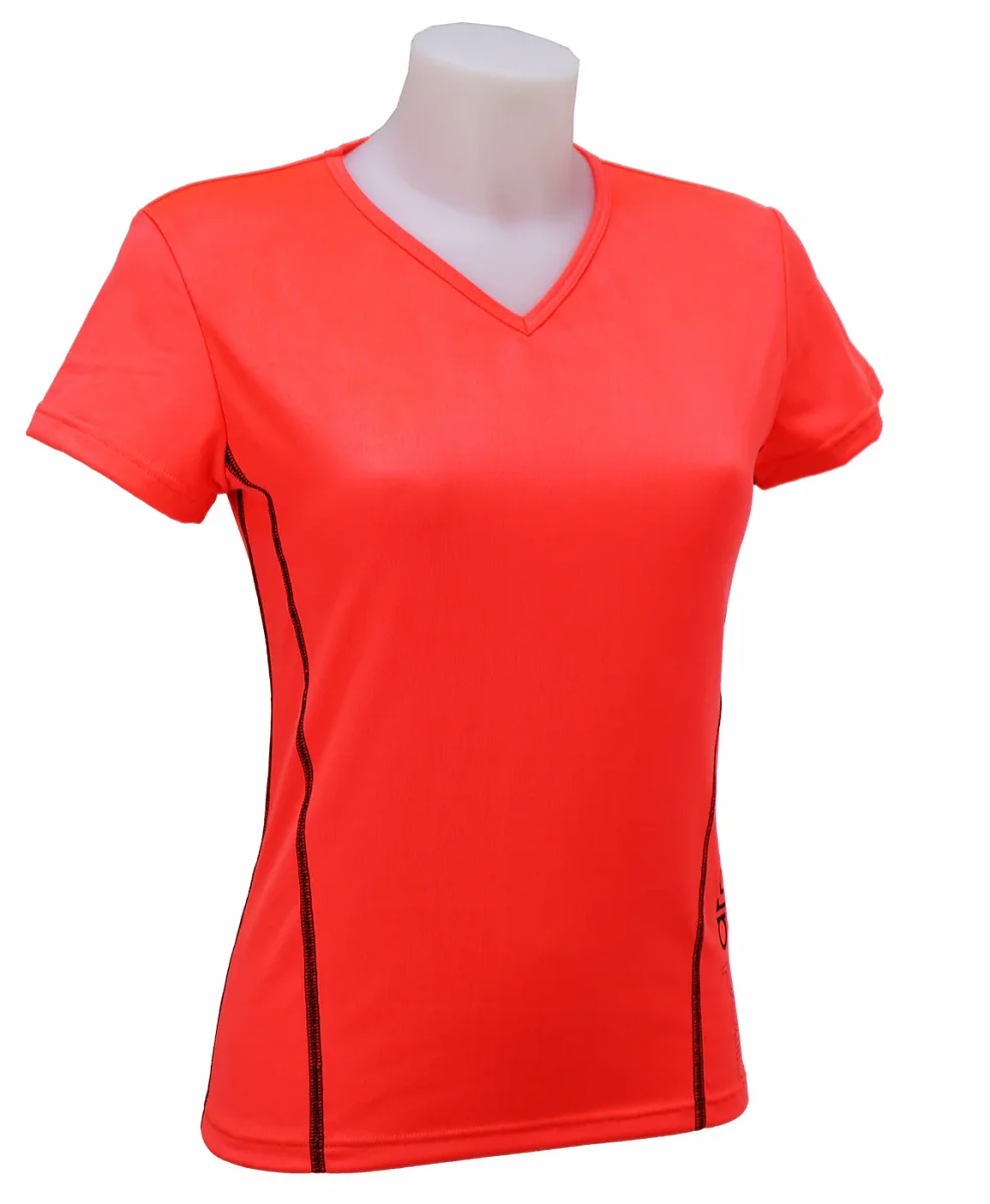 t-shirt femme manches courtes col V WIIT Rouge FLUO – Image 2