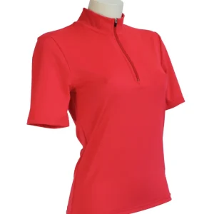 t-shirt femme manches courtes col zippé WINCY rouge