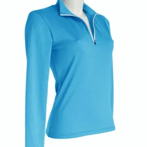 t-shirt femme manches longues col zippé WINDY turquoise