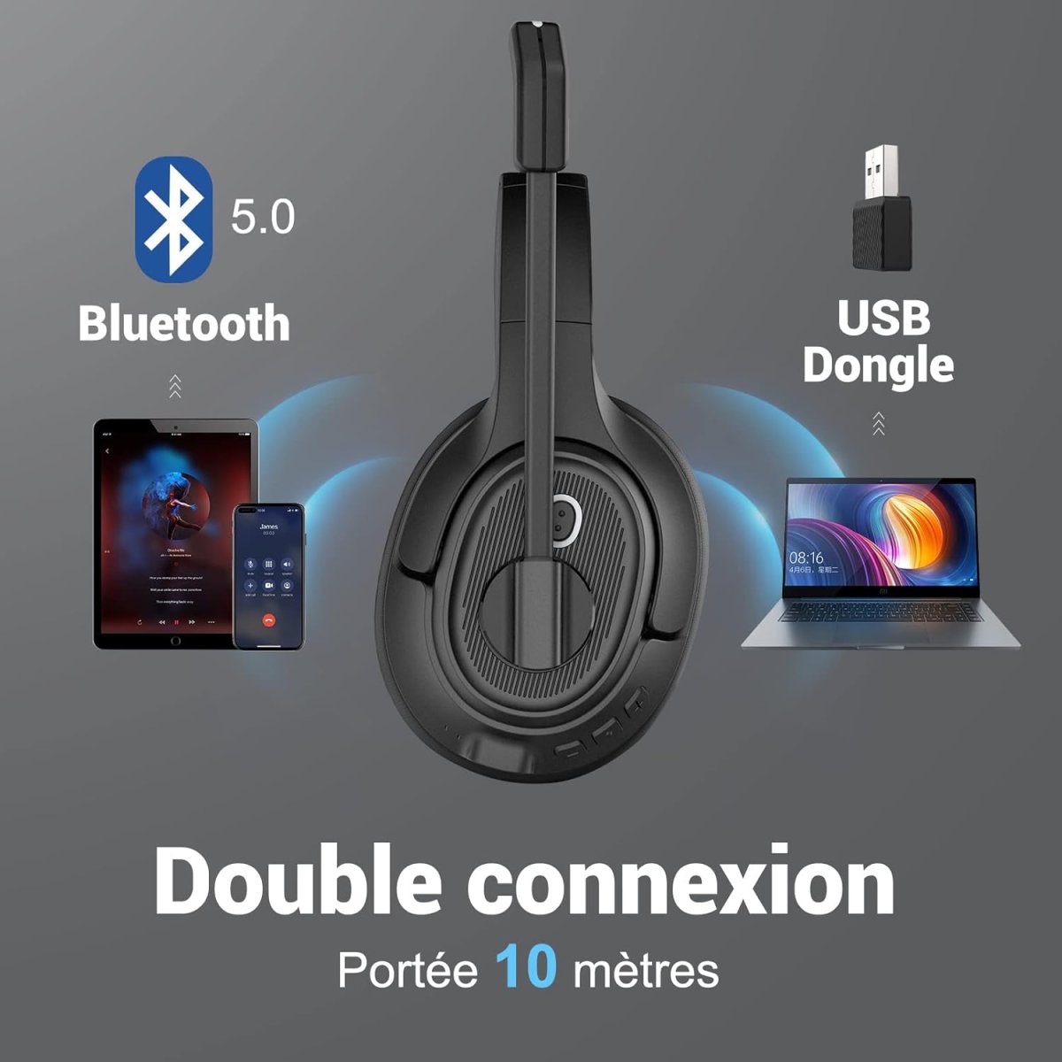 Casque Bluetooth Sans Fil avec Microphone – Image 4