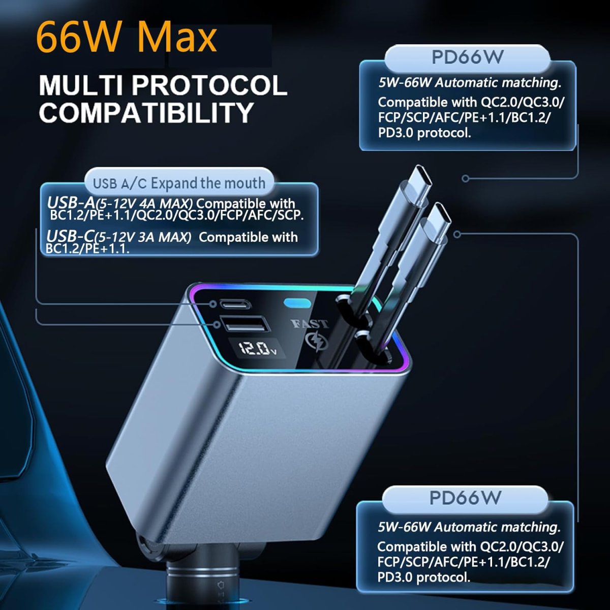 Chargeur Voiture Cable Retractable – Image 5