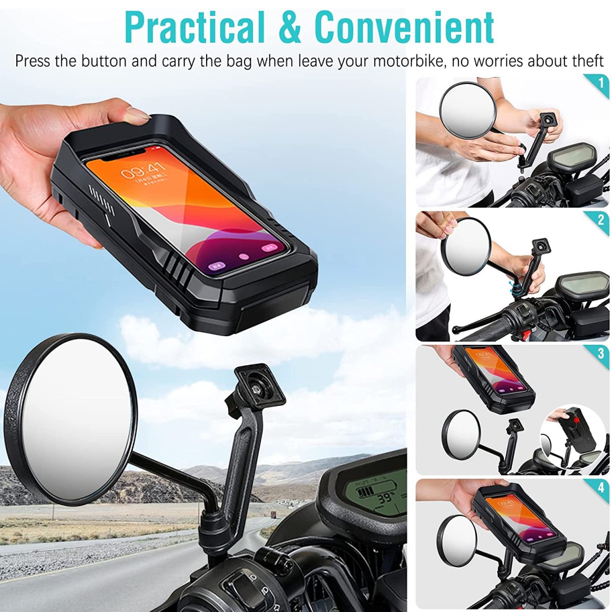 Support Téléphone pour Rétroviseur de Moto – Image 6