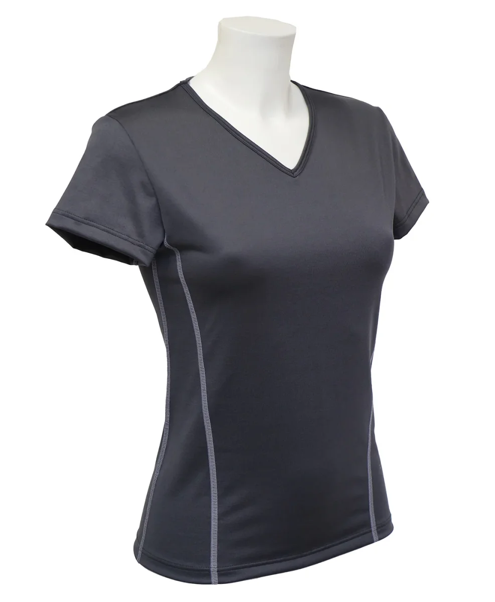 t-shirt femme manches courtes col V WIIT ardoise & argent – Image 2