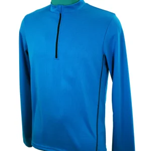 T-shirt homme manches longues col zippé ZOULOU bleu et noir